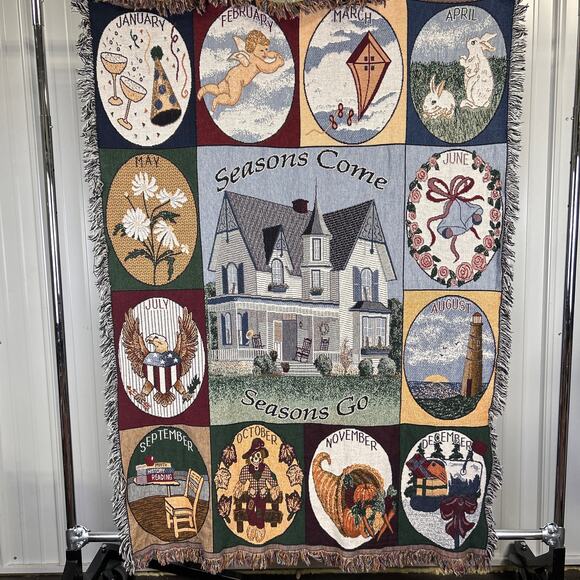 Calendar 12 Seasons Vintage Afghan Tapestry Throw Blanket - Picture 1 of 6